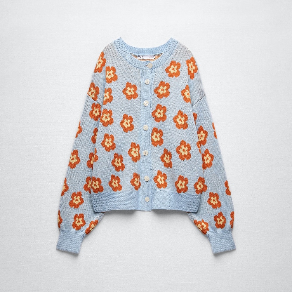 ZARA | Floral Jacquard Knit Cardigan SZ Small